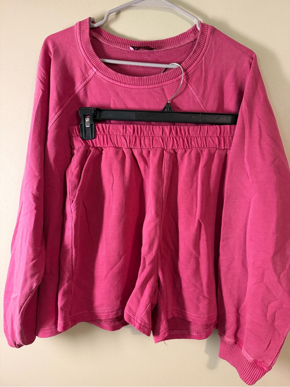 Zenana Outfitters Women's Hot Pink Long-Sleeve sweatshirt and short set